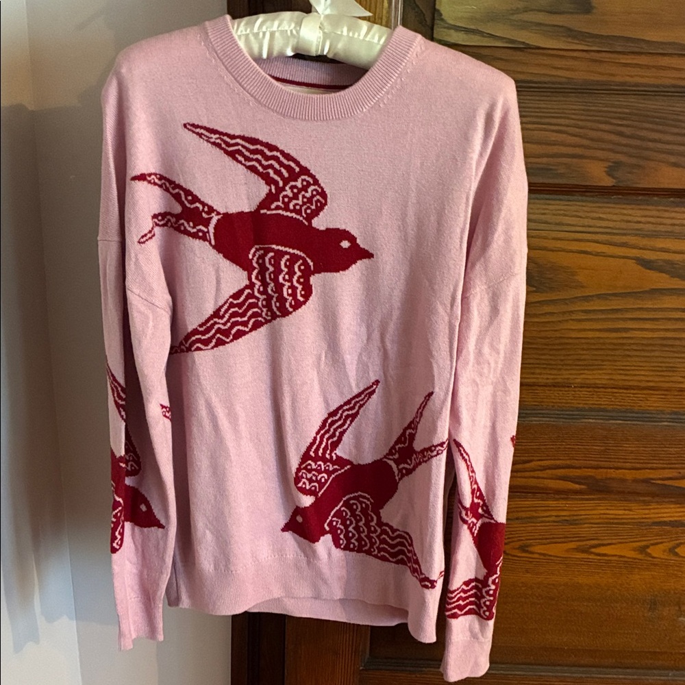 Boden Pink Sweater with Red Trim